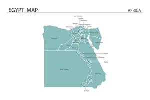 Egipto mapa ilustración vectorial sobre fondo blanco. el mapa tiene toda la provincia y marca la ciudad capital de egipto. vector