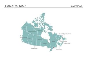 vector de mapa de canadá sobre fondo blanco. el mapa tiene toda la provincia y marca la ciudad capital de canadá.