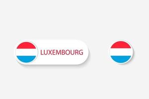 bandera de botón de luxemburgo en ilustración de forma ovalada con palabra de luxemburgo. y botón bandera luxemburgo. vector