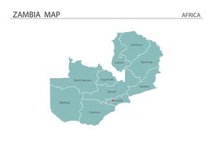 ilustración de vector de mapa de zambia sobre fondo blanco. el mapa tiene toda la provincia y marca la ciudad capital de zambia.