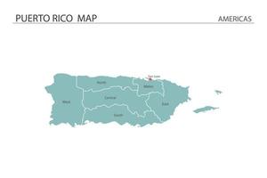 vector de mapa de puerto rico sobre fondo blanco. el mapa tiene toda la provincia y marca la ciudad capital de puerto rico.