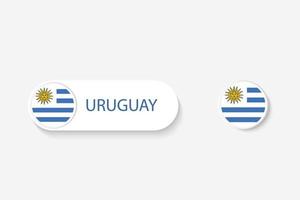 bandera de botón de uruguay en ilustración de forma ovalada con palabra de uruguay. y botón bandera uruguay. vector