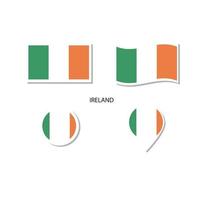 conjunto de iconos del logotipo de la bandera de irlanda, iconos planos rectangulares, forma circular, marcador con banderas. vector