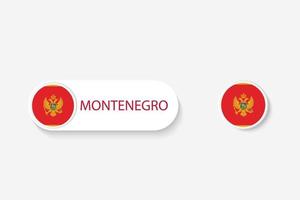 bandera de botón de montenegro en ilustración de forma ovalada con palabra de montenegro. y botón bandera montenegro. vector