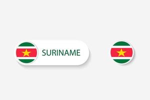 bandera de botón de surinam en ilustración de forma ovalada con palabra de surinam. y botón bandera surinam. vector