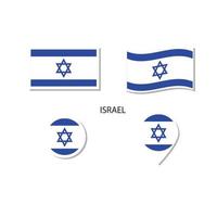 conjunto de iconos del logotipo de la bandera de israel, iconos planos rectangulares, forma circular, marcador con banderas. vector