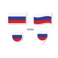 Russia flag logo icon set, rectangle flat icons, circular shape, marker with flags. vector