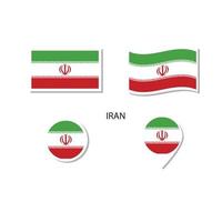 conjunto de iconos del logotipo de la bandera de irán, iconos planos rectangulares, forma circular, marcador con banderas. vector