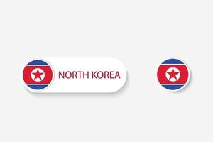 bandera de botón de corea del norte en ilustración de forma ovalada con palabra de corea del norte. y botón bandera corea del norte. vector