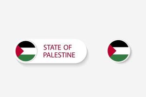 bandera de botón del estado de palestina en la ilustración de forma ovalada con la palabra del estado de palestina. y botón bandera estado de palestina. vector