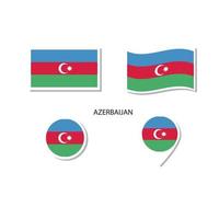 conjunto de iconos del logotipo de la bandera de azerbaiyán, iconos planos rectangulares, forma circular, marcador con banderas. vector