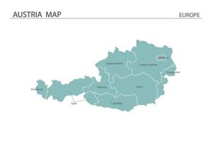 Austria mapa vector sobre fondo blanco. el mapa tiene toda la provincia y marca la ciudad capital de austria.