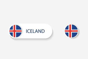 Bandera de botón de islandia en ilustración de forma ovalada con palabra de islandia. y botón bandera islandia. vector