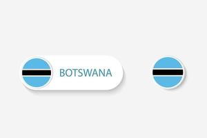 bandera de botón de botswana en ilustración de forma ovalada con palabra de botswana. y botón bandera botsuana. vector