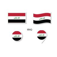 conjunto de iconos del logotipo de la bandera de irak, iconos planos rectangulares, forma circular, marcador con banderas. vector