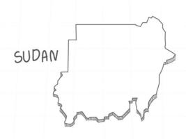 dibujado a mano del mapa 3d de sudán sobre fondo blanco. vector