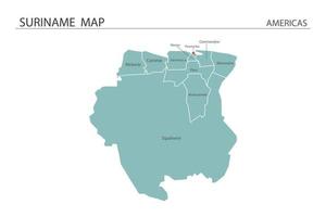 Suriname map vector illustration on white background. Map have all province and mark the capital city of Suriname.