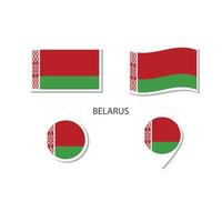 Belarus flag logo icon set, rectangle flat icons, circular shape, marker with flags. vector