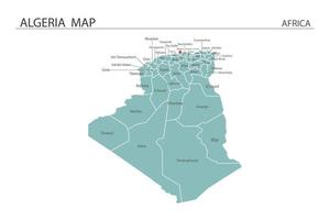 Ilustración de vector de mapa de Argelia sobre fondo blanco. el mapa tiene toda la provincia y marca la ciudad capital de Argelia.