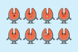 Set kawaii fresh salmon cartoon with expressions vector