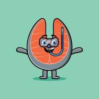 cartoon fresh salmon diver with swimming glass vector