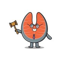 cartoon wise judge fresh salmon holding a hammer vector