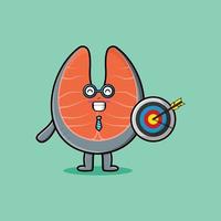 Cute cartoon fresh salmon businessman hold target vector