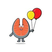 Cute cartoon fresh salmon floating with balloon vector