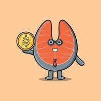 Fresh salmon successful businessman hold gold coin vector