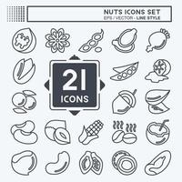 conjunto de iconos nueces. adecuado para el símbolo de las nueces. estilo de línea diseño simple editable. vector de plantilla de diseño. ilustración sencilla