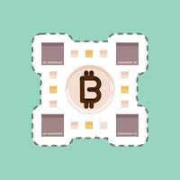 tecnología de bitcoins de corte de línea de pegatinas. adecuado para el símbolo de la educación. diseño simple editable. vector de plantilla de diseño. ilustración sencilla