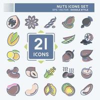 Icon Set Nuts. suitable for Nuts symbol. doodle style. simple design editable. design template vector. simple illustration vector