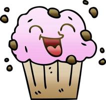 quirky gradient shaded cartoon happy muffin vector