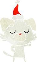 retro cartoon of a dog wearing santa hat vector