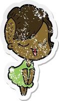 distressed sticker of a happy cartoon girl vector