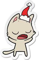 talking cat sticker cartoon of a wearing santa hat vector