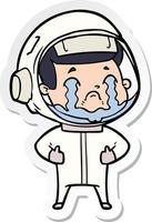 sticker of a cartoon crying astronaut vector