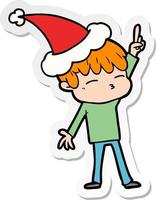 sticker cartoon of a curious boy wearing santa hat vector