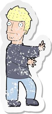 retro distressed sticker of a cartoon nervous man