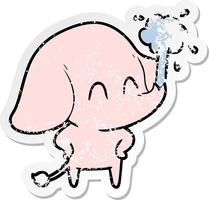 distressed sticker of a cute cartoon elephant spouting water vector