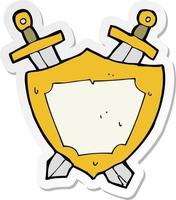 sticker of a cartoon shield and swords vector