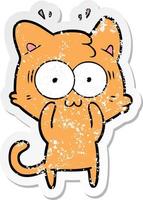 distressed sticker of a cartoon surprised cat vector