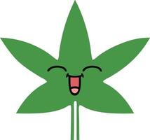 flat color retro cartoon marijuana leaf vector