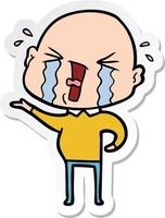 sticker of a cartoon crying bald man vector