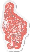 cartoon distressed sticker of a roaring lion doctor wearing santa hat vector