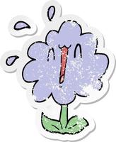 pegatina angustiada de una flor de dibujos animados vector