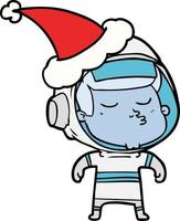 line drawing of a confident astronaut wearing santa hat vector