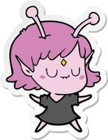 sticker of a cartoon alien girl vector