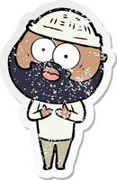 distressed sticker of a cartoon bearded man vector