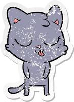 distressed sticker of a cartoon cat vector